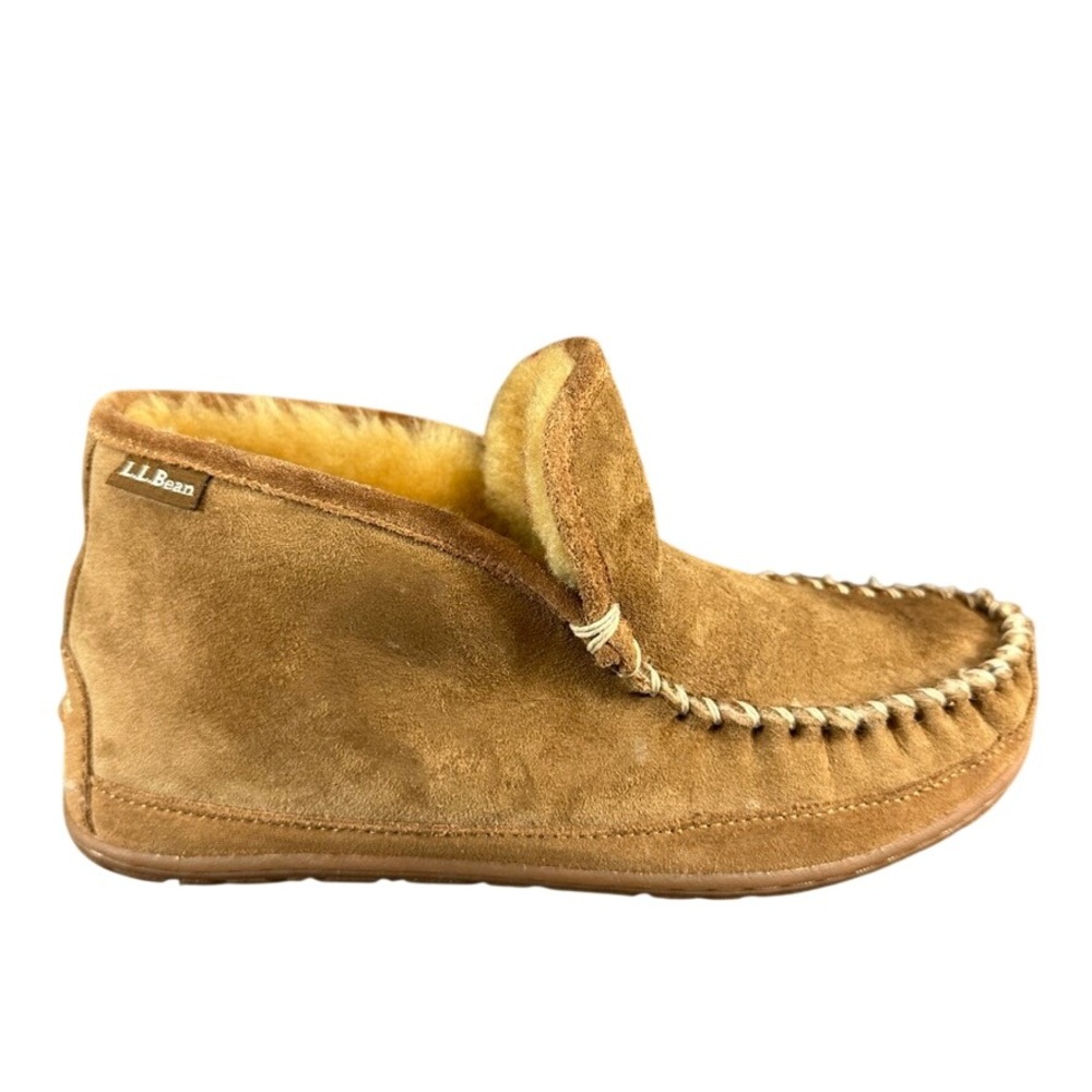 LL Bean Wicked Good Slipper Boots Tan Suede Shearling Lined Women's 9